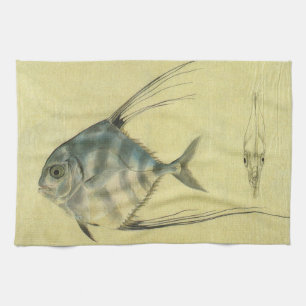 African Pompano Fish, Vintage Threadfin Trevally Kitchen Towel