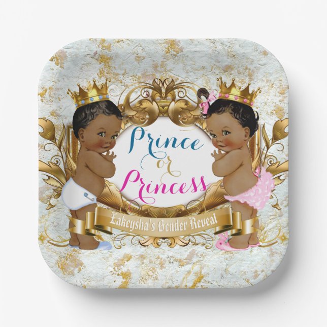 African Prince Or Princess Elegant Gender Reveal Paper Plate (Front)