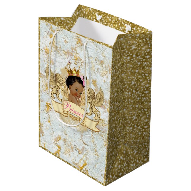 African Prince|Princess Elegant Gold Glitter Medium Gift Bag (Back Angled)