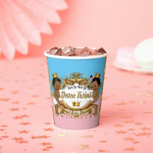 African Prince Princess Pink & Blue Gold Sparkles Paper Cups