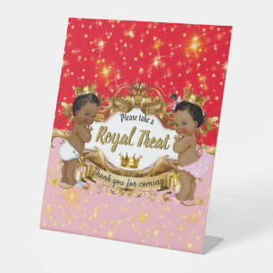 African Prince Princess Pink & Red Gold Sparkle Pedestal Sign