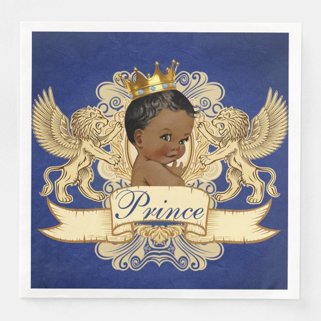 African Prince|Regal Lions Crest Royal Blue & Gold Napkin (Front)