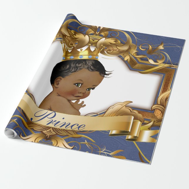 African Prince Royal Baby Shower Gift Wrapping Paper (Unrolled)