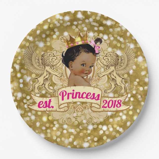 African Princess Pink and Gold Glitter Plates (Front)