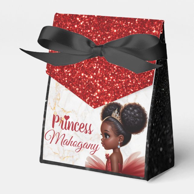 African Princess Royal Birthday Glitter Red/Black Favor Box (Front Side)