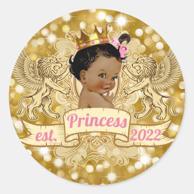 African Princess Royal Gold Glitter Favour Sticker (Front)