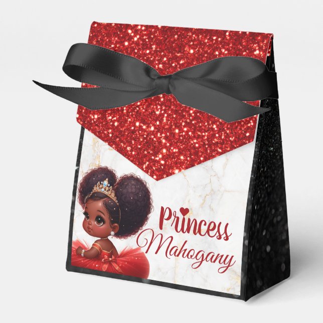 African Princess Royal Shower Glitter Red/Black Favor Box (Front Side)