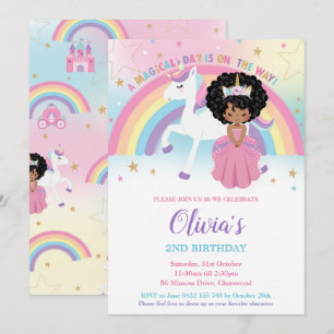African Princess Unicorn Birthday Party Rainbow Invitation