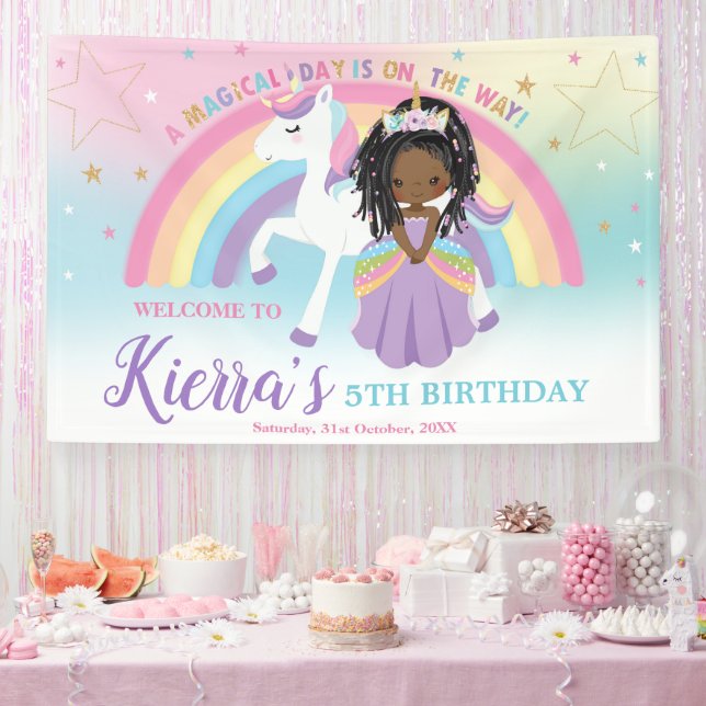 African Princess Unicorn Birthday Rainbow Welcome Banner (Party)