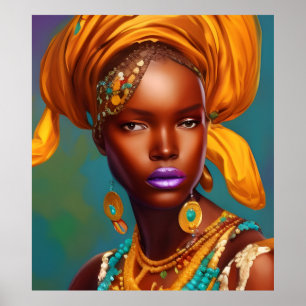 African princess woman gold jewellery poster