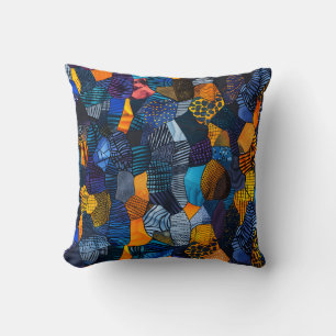 African Print Patchwork Throw Pillow