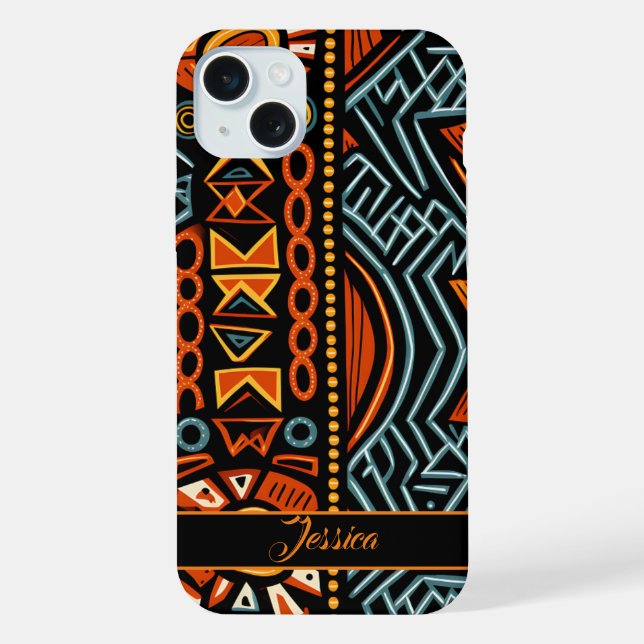 African Print Pattern Personalized Name  iPhone Case (Back)
