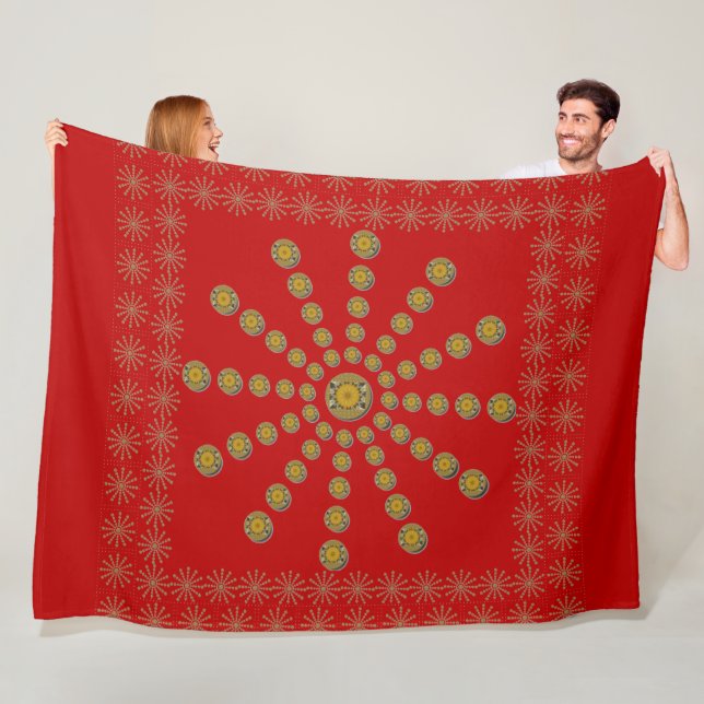 African Print  Red Polka dot design  Fleece Blanket (In Situ)