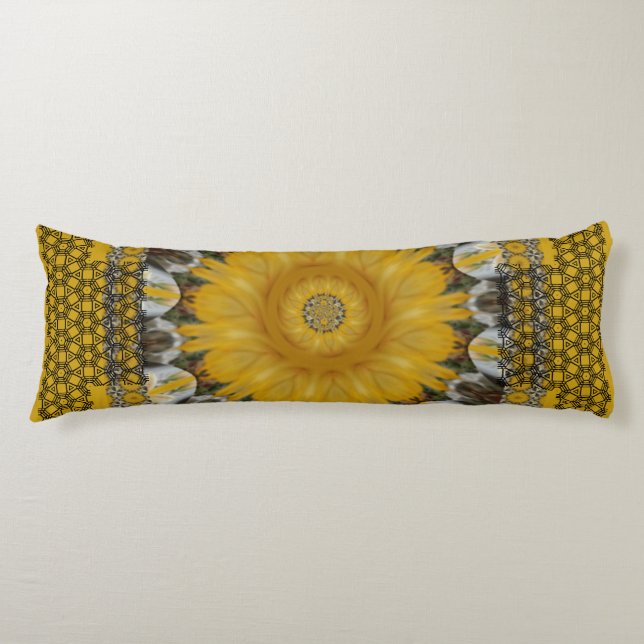 African Print Sunflower Golden Design  Body Pillow (Front)