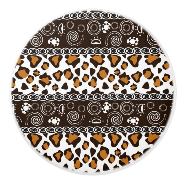 African print with cheetah skin pattern ceramic knob (Front)