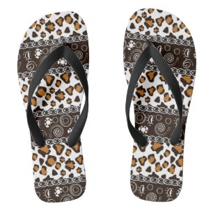 African print with cheetah skin pattern flip flops