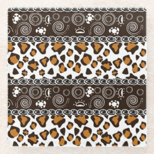 African print with cheetah skin pattern glass coaster