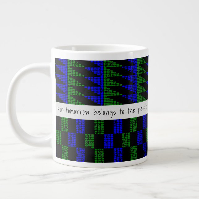 African Proverb Grunge Blue Green Kente SK11 Large Coffee Mug (Left)