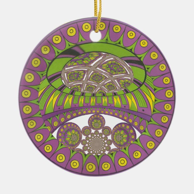African Purple and Yellow Kaleidoscope Traditional Ceramic Ornament (Front)