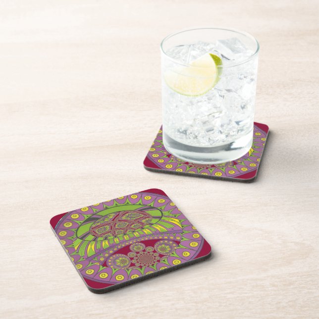 African Purple and Yellow Kaleidoscope Traditional Coaster (Right Side)