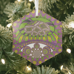 African Purple and Yellow Kaleidoscope Traditional Glass Ornament