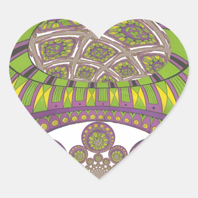African Purple and Yellow Kaleidoscope Traditional Heart Sticker (Front)