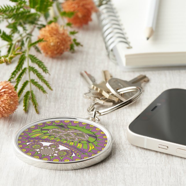 African Purple and Yellow Kaleidoscope Traditional Keychain (Side)