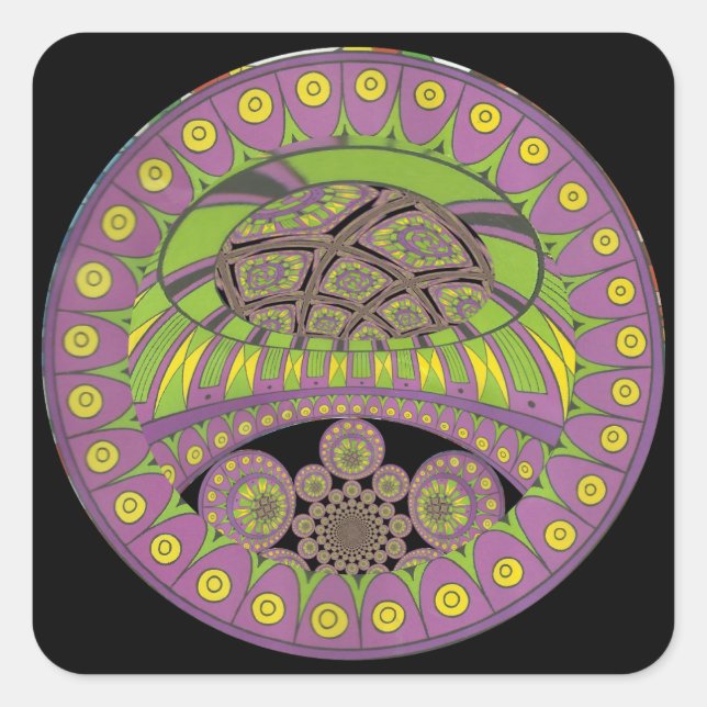 African Purple and Yellow Kaleidoscope Traditional Square Sticker (Front)