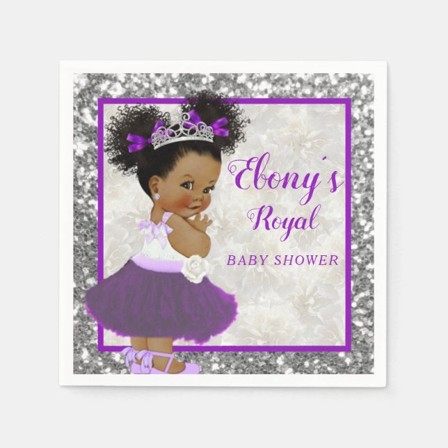 African Purple Princess|Silver Glitter Elegant Napkin (Front)