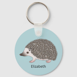 African Pygmy Hedgehog Cartoon Design With A Name Keychain