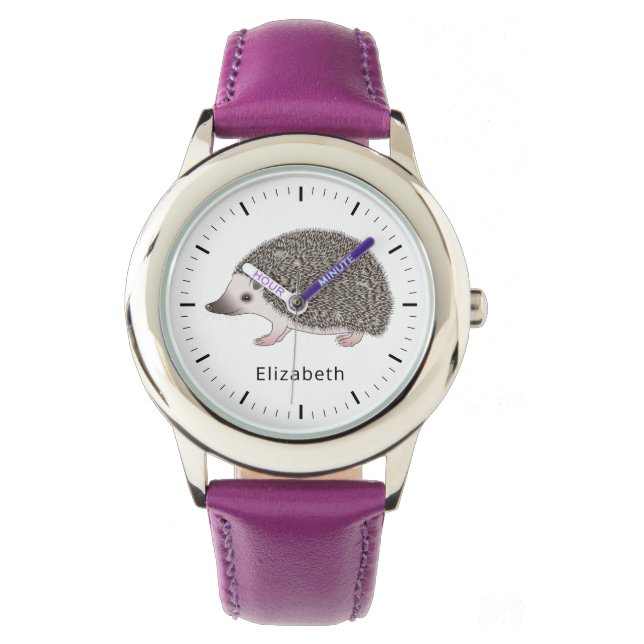 African Pygmy Hedgehog Cartoon Design With A Name Watch (Front)