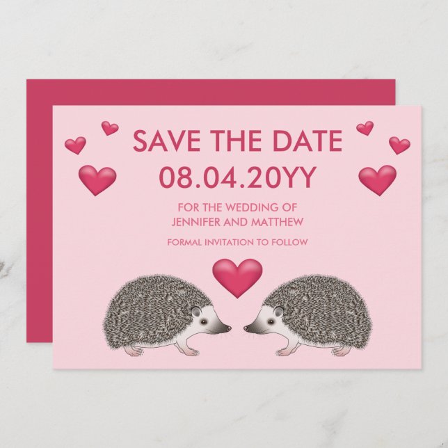 African Pygmy Hedgehogs With Hearts Save The Date (Front/Back)