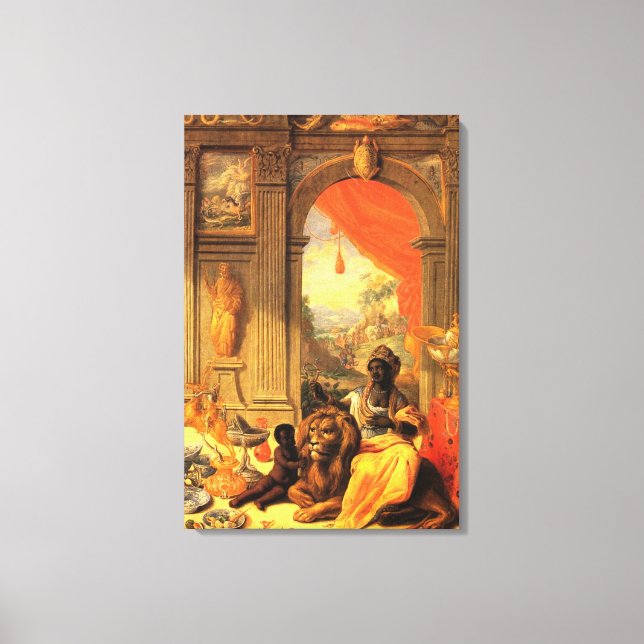 African Queen and Son with Lion in Palace Canvas Print (Front)