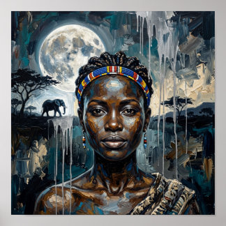 African Queen Moon, Black Woman Art Print