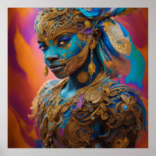 African Queen of Colours Side View Portrait Poster