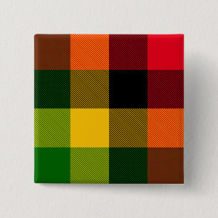 African Rasta Reggae Colours Plaid Pattern Design 2 Inch Square Button