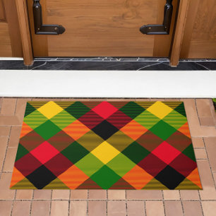 African Rasta Reggae Colours Plaid Pattern Design Doormat