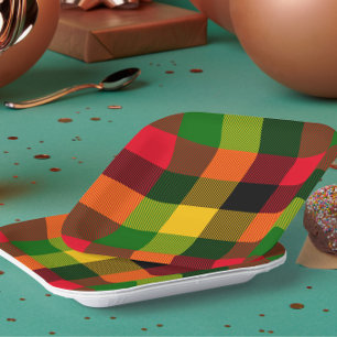 African Rasta Reggae Colours Plaid Pattern Design Paper Plate