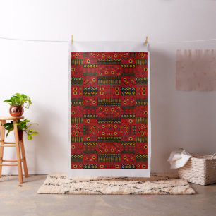 African Red Sunburst Tribal Patchwork Fabric