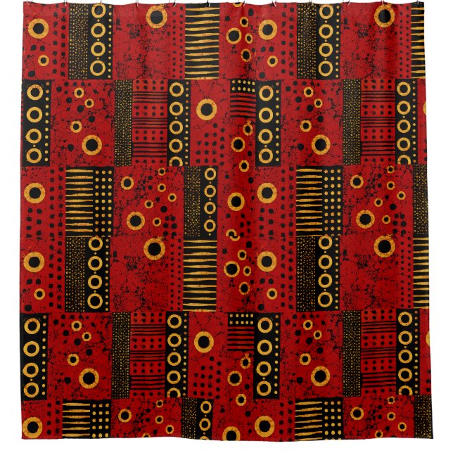 African Red Sunburst Tribal Patchwork Shower  (Front)