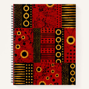 African Red Sunburst Tribal Patchwork Spiral  Notebook
