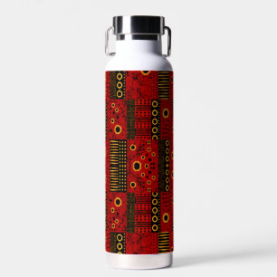 African Red Sunburst Tribal Patchwork Water Bottle
