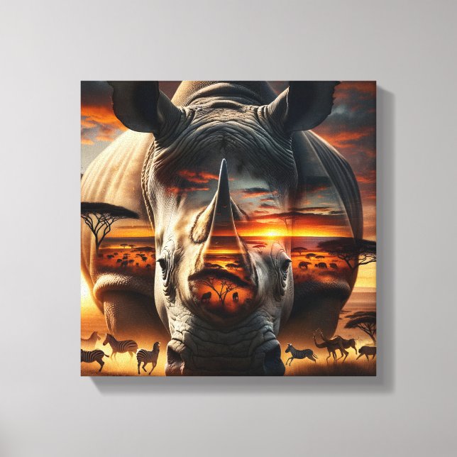 African Rhino Bushveld Sunset canvas Print (Front)