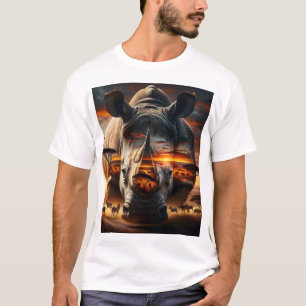 African Rhino & Giraffe back Bushveld Sunset T-Shirt