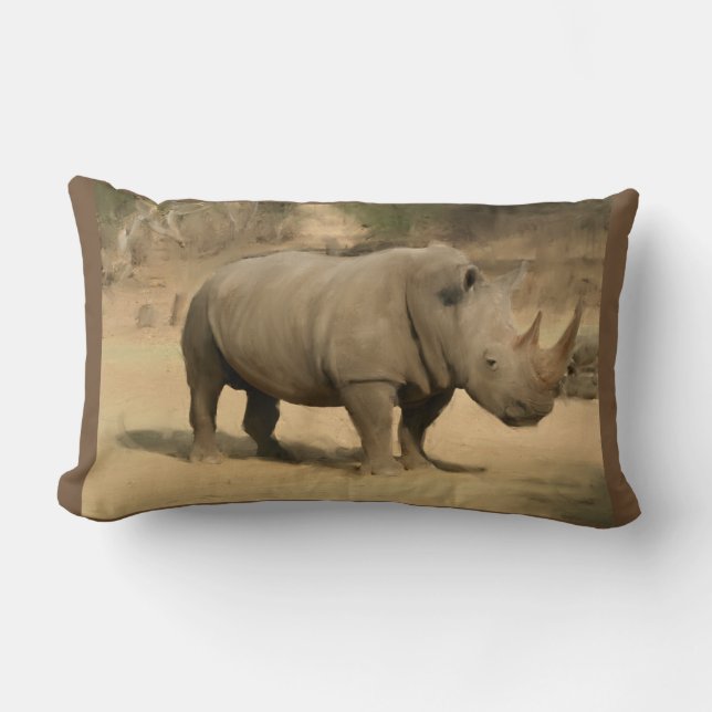African Rhino Lumbar Pillow (Front)