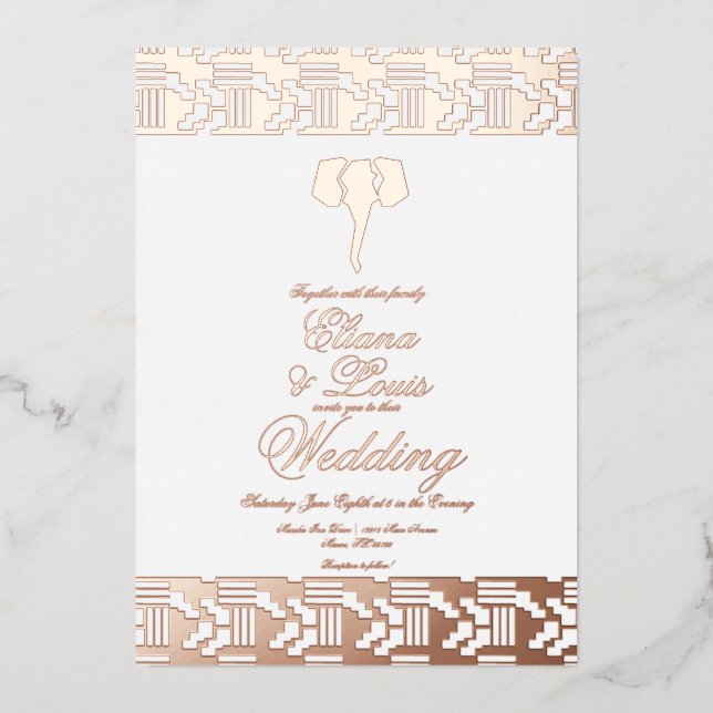 African Rose Gold Elephant Wedding Pressed   (Front)