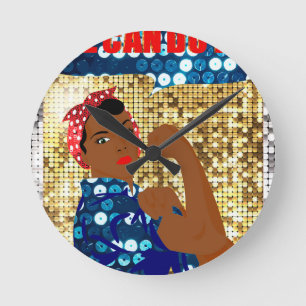 african rosie the riveter round clock