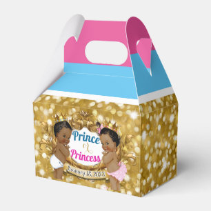 African Royal Gender Reveal Gold Glitter Favor Box