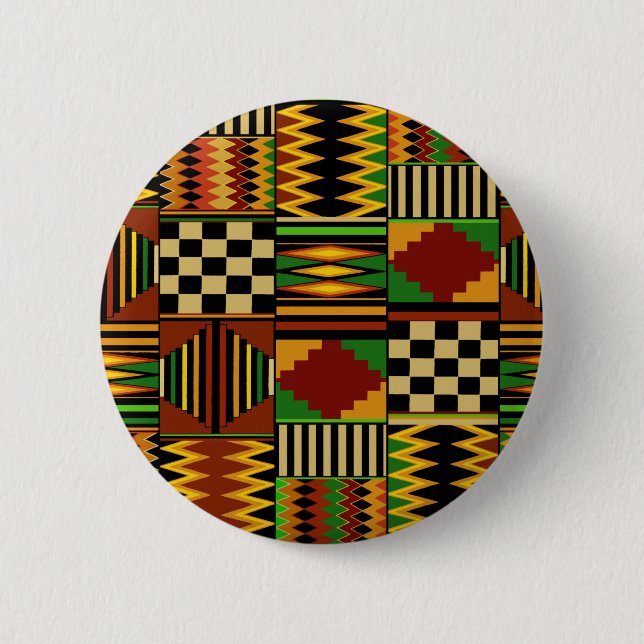 African Royal Kente Cloth Design 2 Inch Round Button (Front)