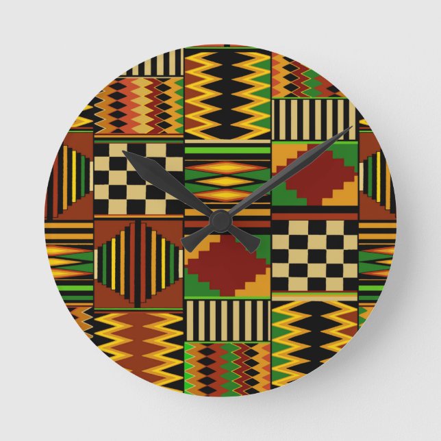 African Royal Kente Cloth Design Round Clock (Front)
